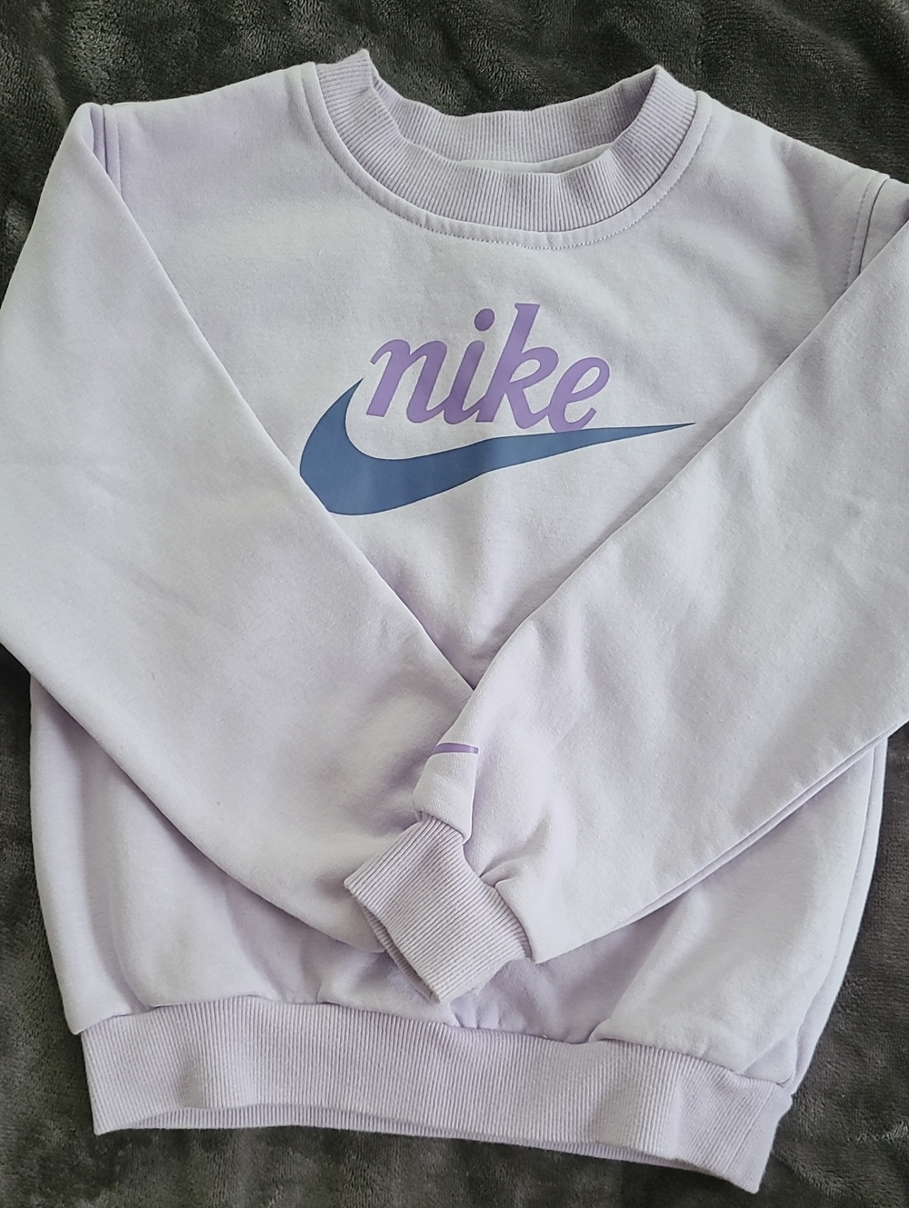 Kids Nike Lavender Crewneck Sweatshirt with Blue Swoosh